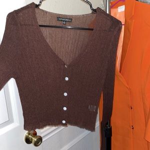 Sheer long sleeve brown top